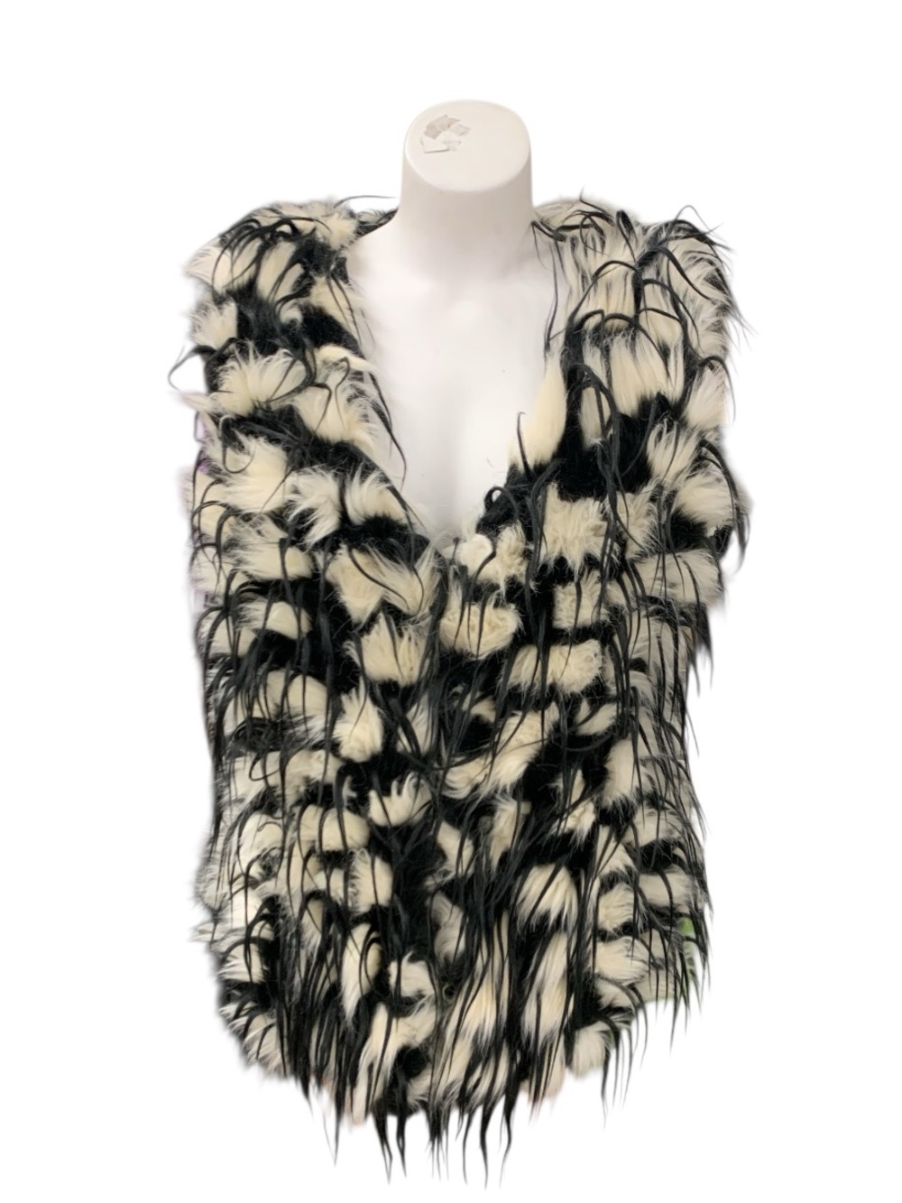 Sioni Black and Cream Textured Faux Fur Vest Size S
